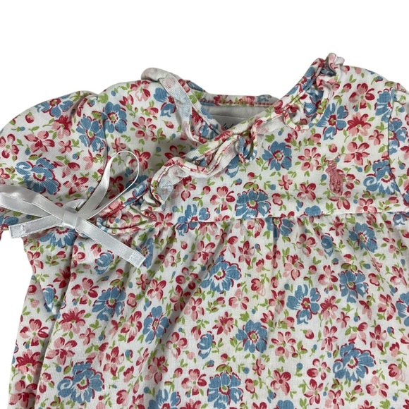 Ralph Lauren Baby Girl Floral Romper One-Piece 6M Snap Front Bow Ruffle Trim - Picture 4 of 8